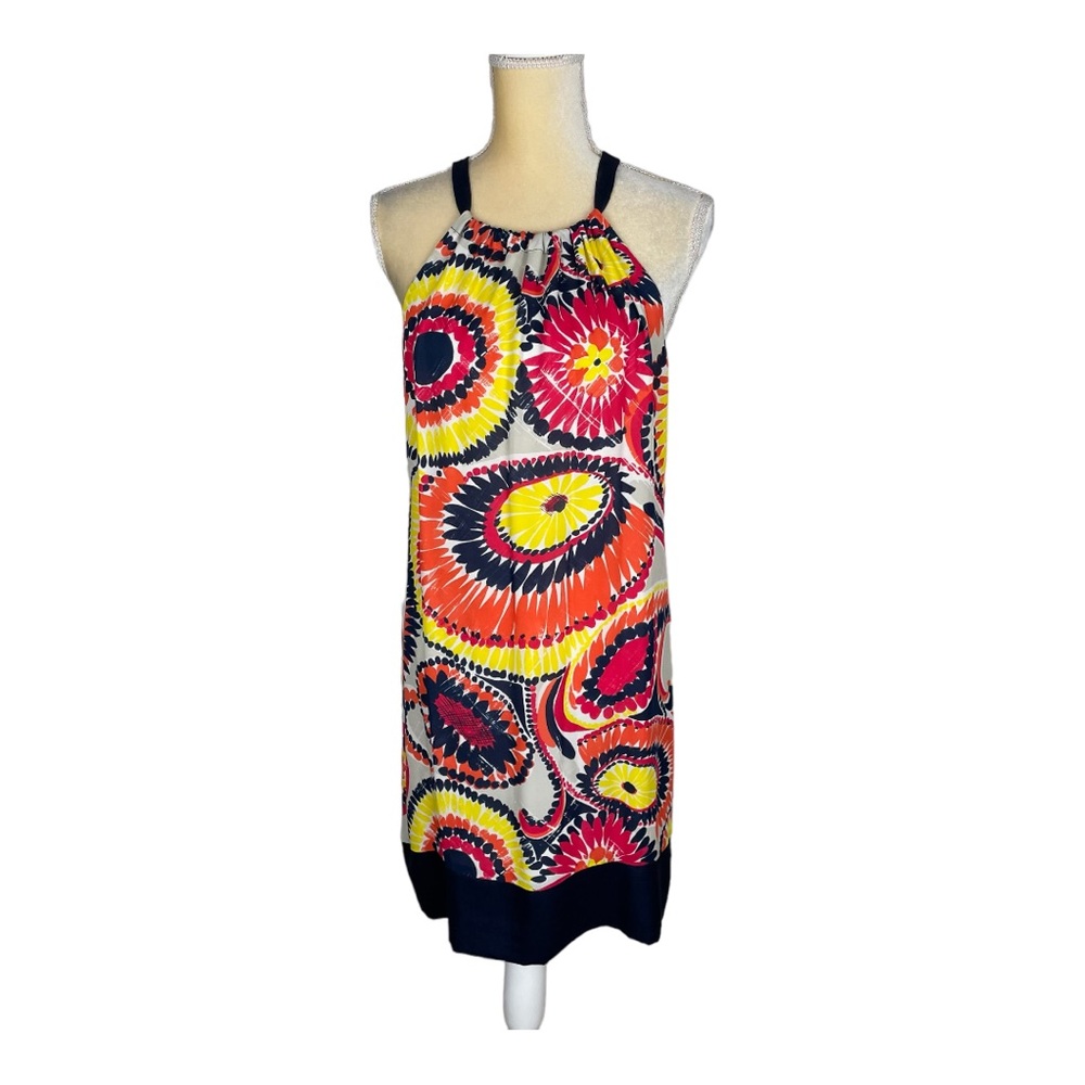 Trina Turk‎ Neck Tie Silk Dress Swirls Floral Yellow Red Size 4